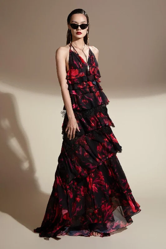 Stretchable Casual Dresses for a Flexible Fit Costanza Layered Halter Neck Organza Voile Floor Length Dress Stretchable Casual Dresses for a Flexible Fit Costanza Layered Halter Neck Organza Voile Floor Length Dress
