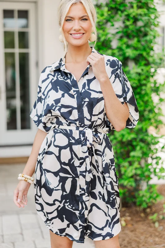 Leather - Look Casual Dresses for a Tough Style Living In Love Cream White Abstract Dress Leather - Look Casual Dresses for a Tough Style Living In Love Cream White Abstract Dress