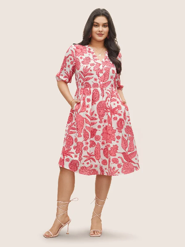 Outdoor Event Casual Dresses in Durable Fabrics Plants & Animal Print Notched Lantern Sleeve Dress Outdoor Event Casual Dresses in Durable Fabrics Plants & Animal Print Notched Lantern Sleeve Dress