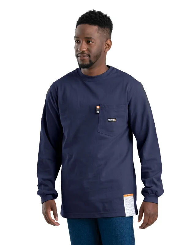 Men's ribbed t - shirts with a textured finish for added styleBerne Mens Flame Resistant Crew Neck Pocket Navy 100% Cotton L/S T-Shirt Men's ribbed t - shirts with a textured finish for added styleBerne Mens Flame Resistant Crew Neck Pocket Navy 100% Cotton L/S T-Shirt