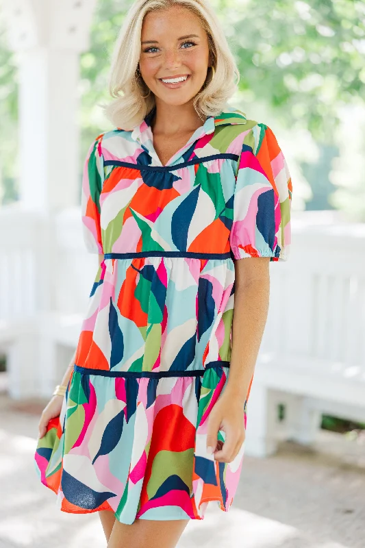 Office - Appropriate Casual Dresses with a Professional Edge Know You Better Navy Multi Abstract Dress Office - Appropriate Casual Dresses with a Professional Edge Know You Better Navy Multi Abstract Dress