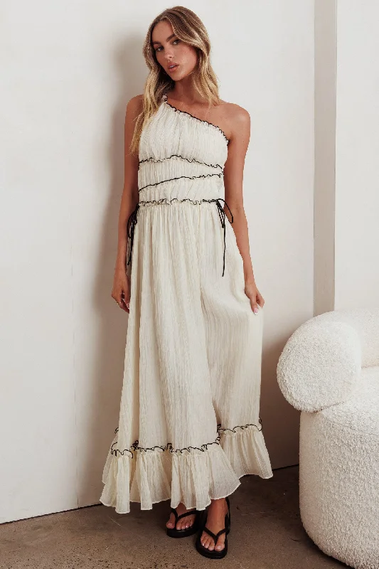 Fall - Style Casual Dresses with Earthy Tones​ Ballad One-Shoulder Maxi Dress Cream