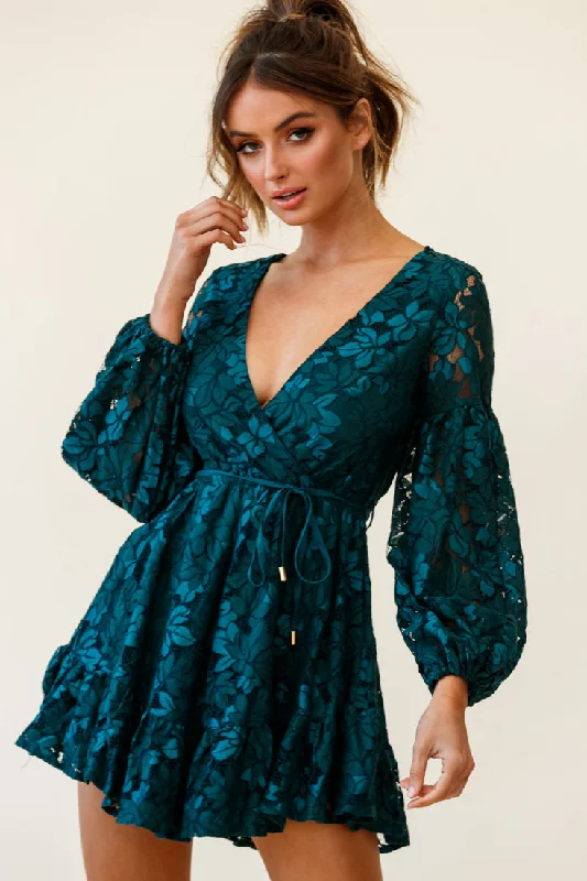 Mini dresses with puff sleeves for a vintage look Ever After Keyhole Back Lace Dress Teal Mini dresses with puff sleeves for a vintage look Ever After Keyhole Back Lace Dress Teal