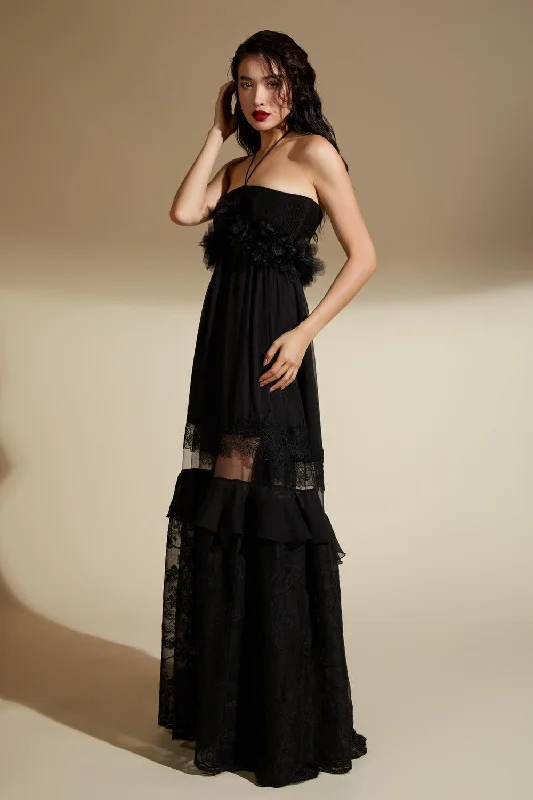 Neon - Colored Casual Dresses for a Trendy Look Rosalind Flared Halter Neck Organza Voile Floor Length Dress Neon - Colored Casual Dresses for a Trendy Look Rosalind Flared Halter Neck Organza Voile Floor Length Dress