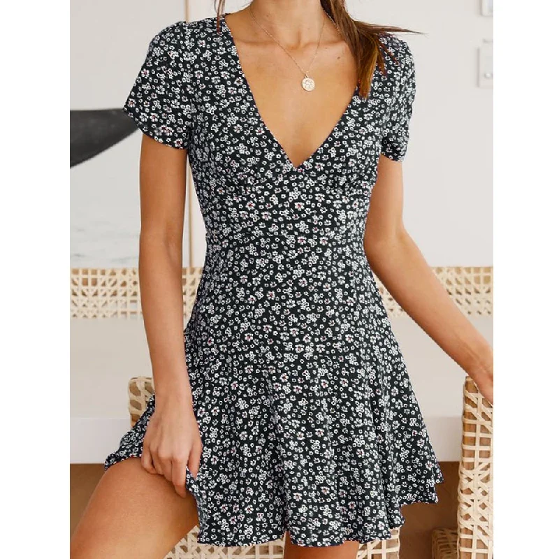 Leather mini dresses for a edgy style FashionSierra - V-Neck High Waist Slim Fit Flared A-Line Mini Dress Leather mini dresses for a edgy style FashionSierra - V-Neck High Waist Slim Fit Flared A-Line Mini Dress