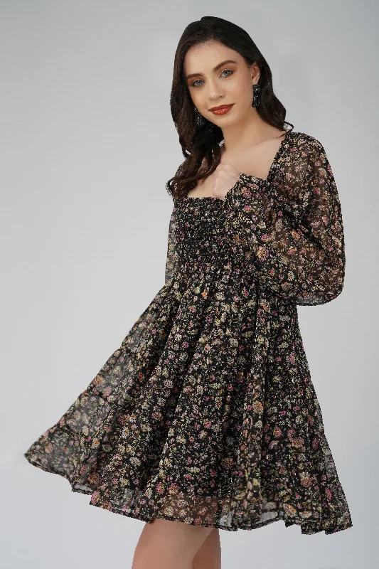 Belted Casual Dresses to Define the Waist​ Bailey Mini in Black Floral