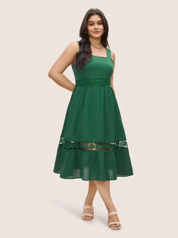 Tie - Waist Casual Dresses for Adjustable Fit Plain Elastic Waist Cut Out Lace Patchwork Dress Tie - Waist Casual Dresses for Adjustable Fit Plain Elastic Waist Cut Out Lace Patchwork Dress
