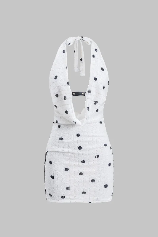 Layered Casual Dresses for a Stylish Ensemble Polka Dots Pattern Lace Ruched Halter Neck Tie Up Backless Mini Dress Layered Casual Dresses for a Stylish Ensemble Polka Dots Pattern Lace Ruched Halter Neck Tie Up Backless Mini Dress