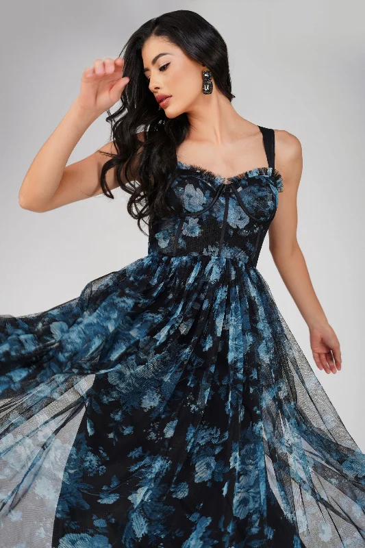 Fair Isle - Patterned Casual Dresses for a Festive Look Dane Blue Floral Corset Midi Dress Fair Isle - Patterned Casual Dresses for a Festive Look Dane Blue Floral Corset Midi Dress