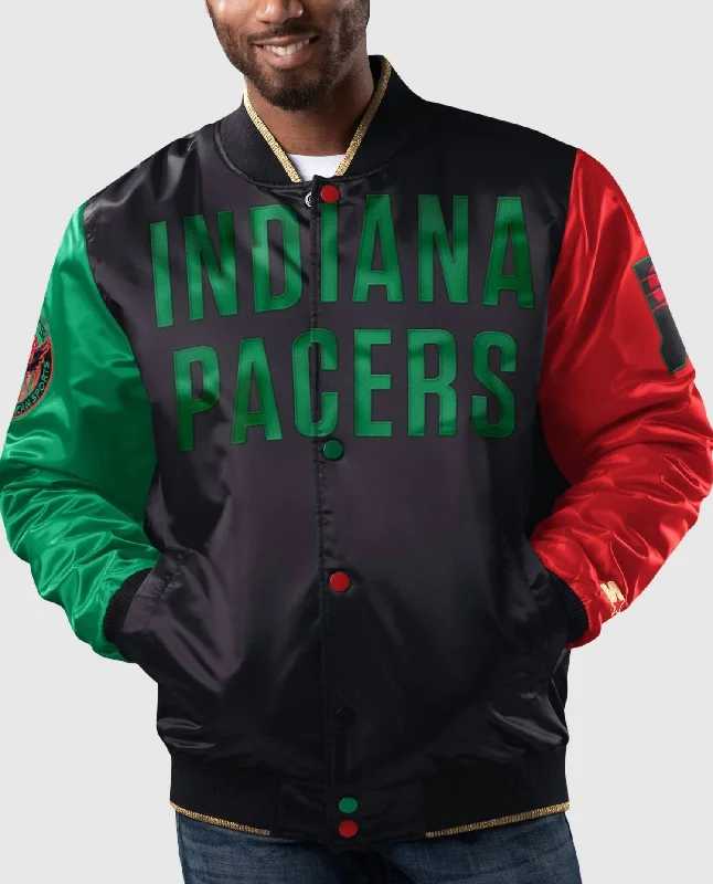 Stretch - fabric men jackets for unrestricted movement during workouts Men coats with a quick - drying feature for active lifestyles Men's Indiana Pacers History Month Quilted Lining Satin Full-Snap Jacket In Black Stretch - fabric men jackets for unrestricted movement during workouts Men coats with a quick - drying feature for active lifestyles Men's Indiana Pacers History Month Quilted Lining Satin Full-Snap Jacket In Black