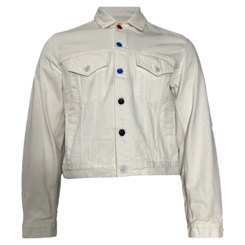 Denim men jackets with embroidered patches for a personalized touch Men coats with a detachable faux - fur collar for a trendy and warm touch Off-White Cropped Multicolor Button Jacket in White Cotton Denim men jackets with embroidered patches for a personalized touch Men coats with a detachable faux - fur collar for a trendy and warm touch Off-White Cropped Multicolor Button Jacket in White Cotton