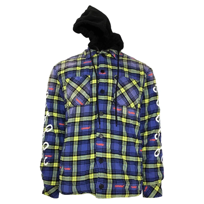 Men jackets with a hidden interior pocket for secure storage Men coats with multiple inner pockets for convenient storage of essentials Off-White Arrow Logo Plaid Shirt Jacket in Blue and Yellow Cotton Men jackets with a hidden interior pocket for secure storage Men coats with multiple inner pockets for convenient storage of essentials Off-White Arrow Logo Plaid Shirt Jacket in Blue and Yellow Cotton