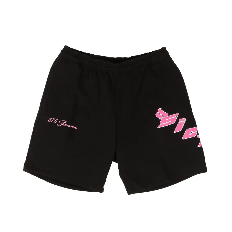 Men's ripped denim shorts for a trendy streetwear aesthetic Sicko X 375 375 Logo Sweatshorts - Black/Pink Men's ripped denim shorts for a trendy streetwear aesthetic Sicko X 375 375 Logo Sweatshorts - Black/Pink