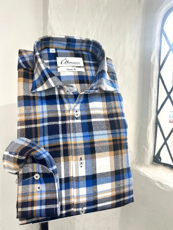 Men's Long - Line Oversized Casual Shirts in Dark Gray for a Relaxed and Modern Look BLUE AND BROWN CHECK LONG SLEEVE SHIRT Men's Long - Line Oversized Casual Shirts in Dark Gray for a Relaxed and Modern Look BLUE AND BROWN CHECK LONG SLEEVE SHIRT