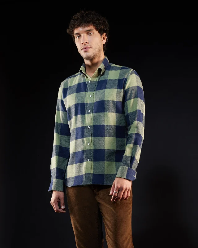 Men's Shearling - Lined Collar Casual Shirts in Brown for a Rustic and Warm Appeal Brushed Twill Checked Shirt - Green & Navy Men's Shearling - Lined Collar Casual Shirts in Brown for a Rustic and Warm Appeal Brushed Twill Checked Shirt - Green & Navy