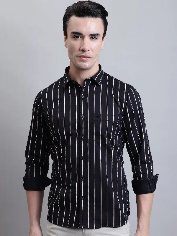 Men's Sustainable Recycled Material Casual Shirts for Eco - Conscious Consumers Men's Black Casual Broad Stripe Full Sleeve Shirt Men's Sustainable Recycled Material Casual Shirts for Eco - Conscious Consumers Men's Black Casual Broad Stripe Full Sleeve Shirt