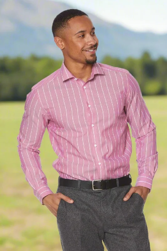 Men's Silk - Finished Dress Shirts in Silver Grey for a Glamorous Evening Look Classic Red Striped Men's Slim-Fit Business Shirts