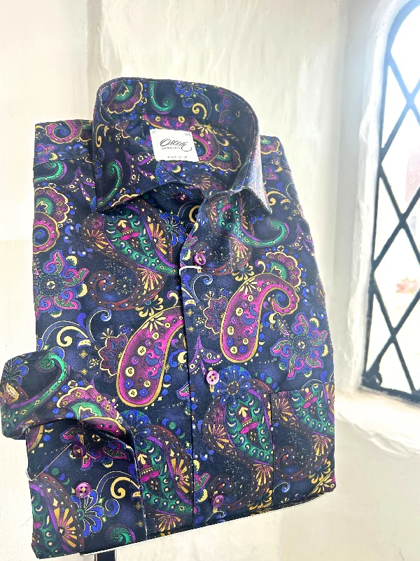 Men's Wrinkle - Resistant Polyester Blend Casual Shirts for Easy Travel and Maintenance DARK INDIGO PRINT LONG SLEEVE SHIRT Men's Wrinkle - Resistant Polyester Blend Casual Shirts for Easy Travel and Maintenance DARK INDIGO PRINT LONG SLEEVE SHIRT