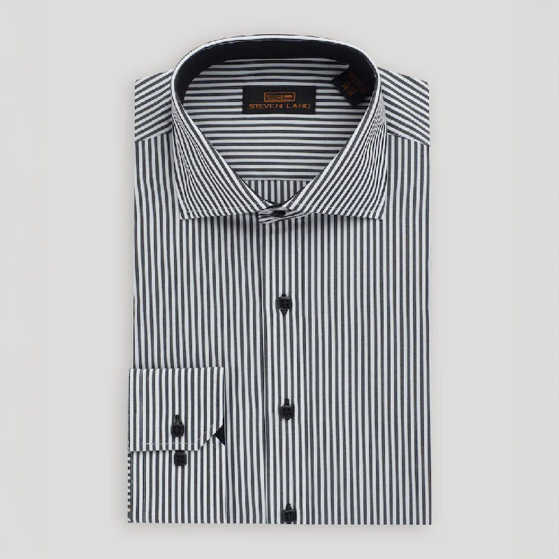 Men's Spread Collar Dress Shirts in Light Pink for a Stylish and Modern Office Look The Earl Striped Dress Shirt | Barrel Cuff & Spread Collar | Black Men's Spread Collar Dress Shirts in Light Pink for a Stylish and Modern Office Look The Earl Striped Dress Shirt | Barrel Cuff & Spread Collar | Black