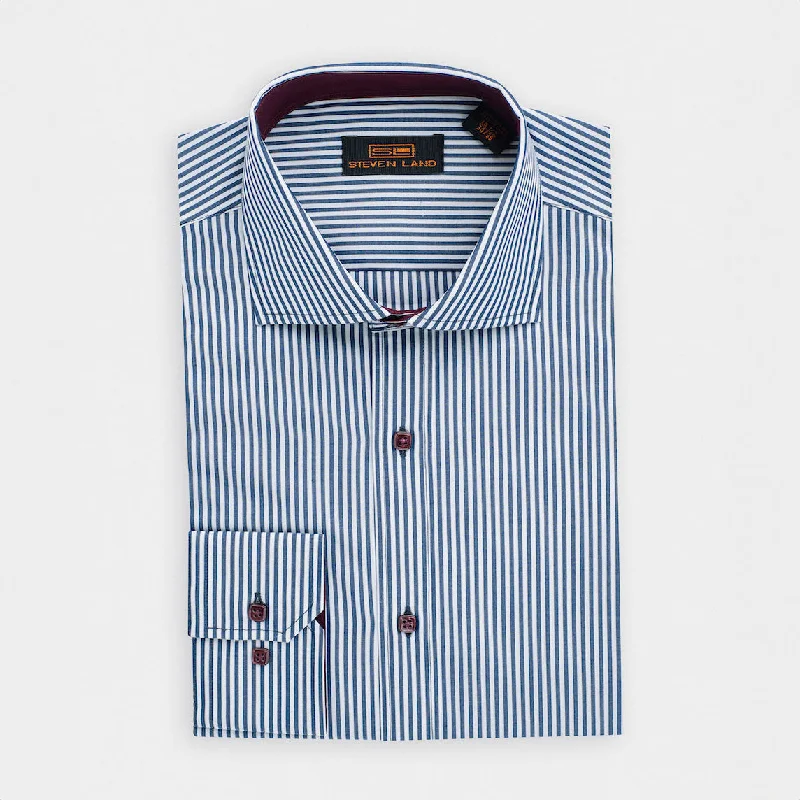 Plus Size Men's Paisley Print Dress Shirts in Burgundy for a Traditional and Elegant Look The Earl Striped Dress Shirt | Barrel Cuff & Spread Collar | Navy Plus Size Men's Paisley Print Dress Shirts in Burgundy for a Traditional and Elegant Look The Earl Striped Dress Shirt | Barrel Cuff & Spread Collar | Navy