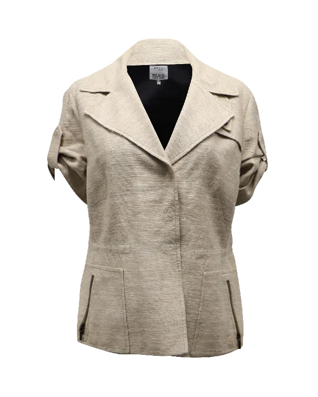 Akris Punto Wide Collar Jacket in Beige Silk