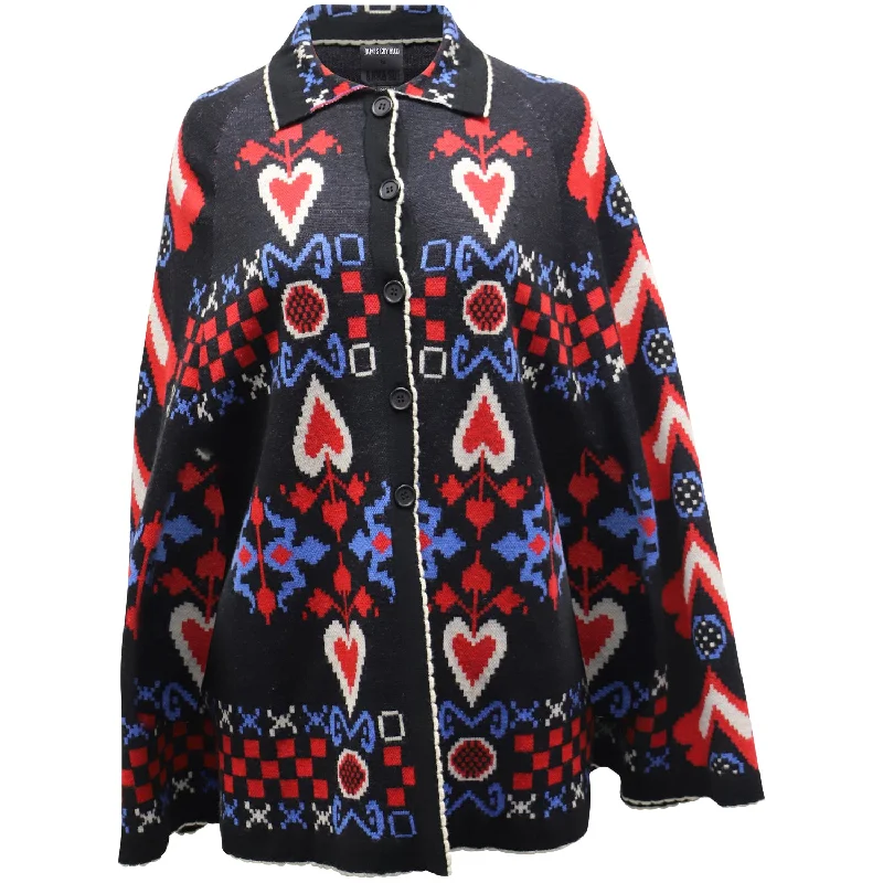 Anna Sui Patterned Cape in Black Wool