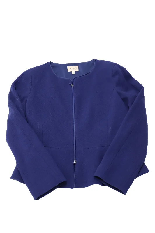 Armani Collezioni Crepe Zip-Front Peplum Jacket in Blue Wool