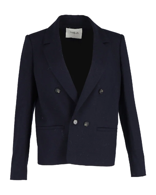 Ba&Sh Double-Breasted Coat in Navy Blue Viscose