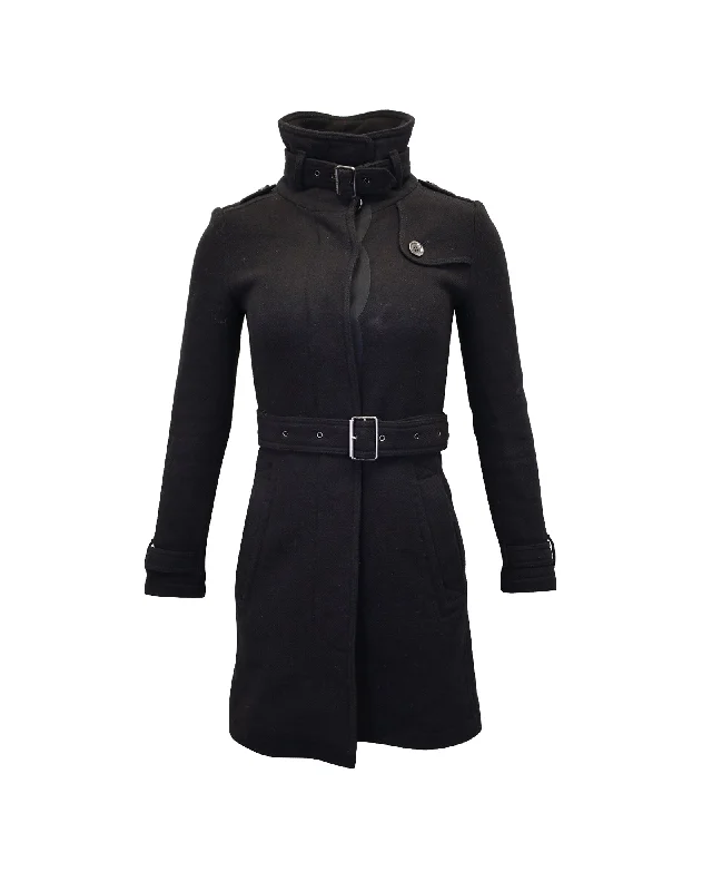 Burberry Belted Winter Coat in Black Wool