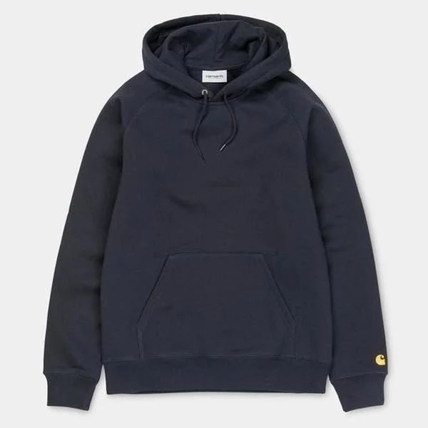 Lightweight men hoodie with mesh panels for breathability Carhartt WIP Hooded Chase Sweatshirt Dark Navy - Gold Lightweight men hoodie with mesh panels for breathability Carhartt WIP Hooded Chase Sweatshirt Dark Navy - Gold
