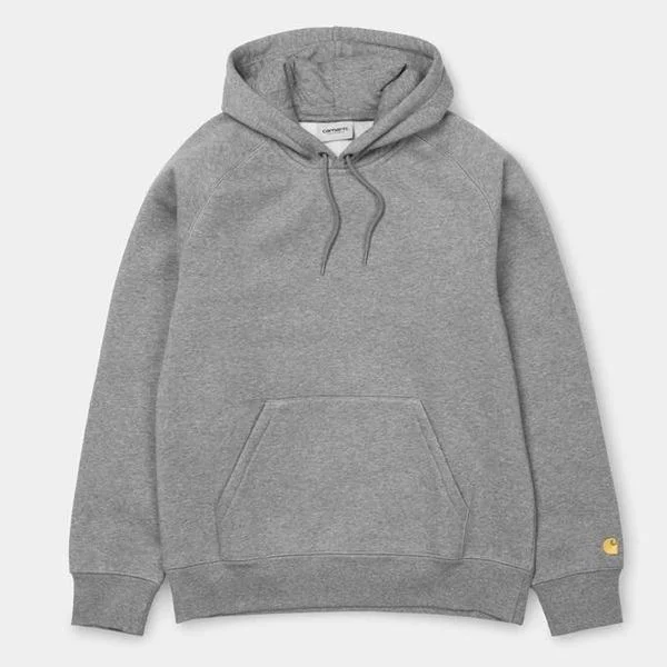 Men hoodie with a kangaroo pocket and ribbed cuffs Carhartt WIP Hooded Chase Sweatshirt Grey Heather - Gold Men hoodie with a kangaroo pocket and ribbed cuffs Carhartt WIP Hooded Chase Sweatshirt Grey Heather - Gold