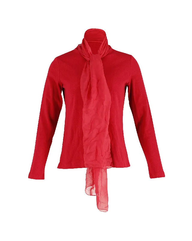 Carolina Herrera Sweater with Scarf in Red Cotton