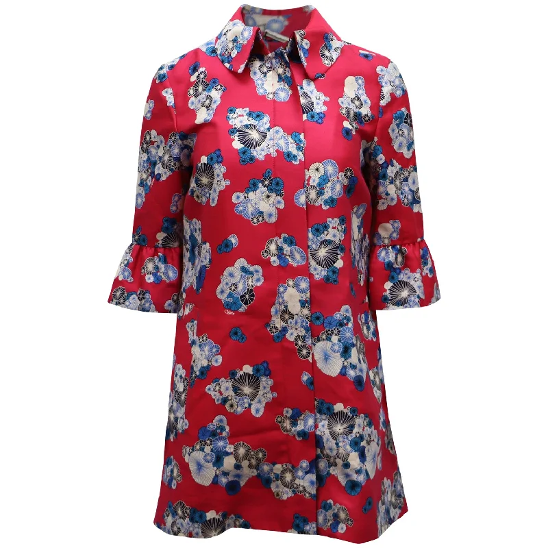 Diane Von Furstenberg Philippa Coat with Floating Flowers Print in Multicolor Wool