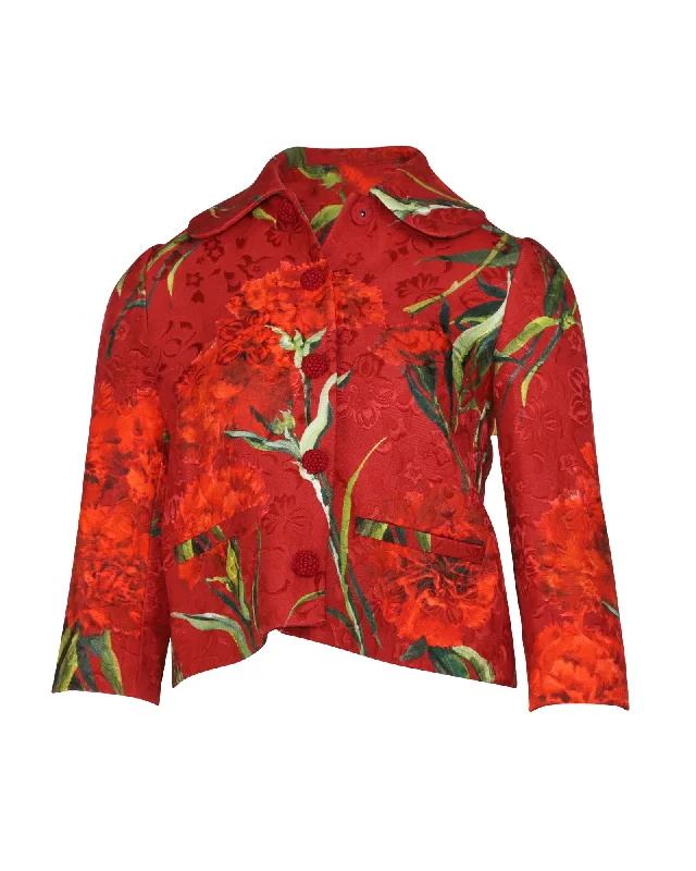 Dolce & Gabbana Floral Metallic Brocade Jacket in Red Cotton