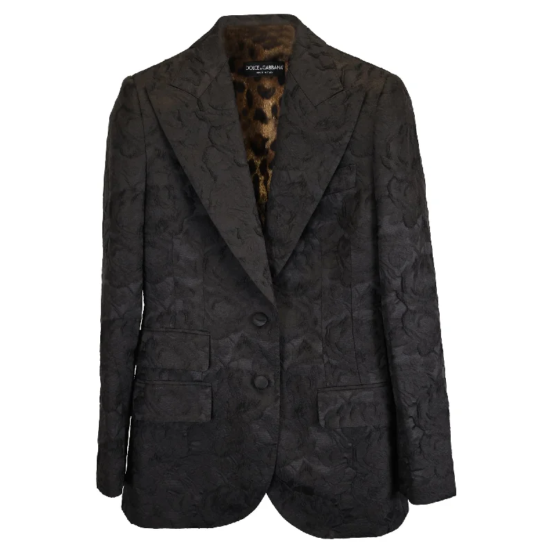 Dolce & Gabbana Single-Breasted Floral Brocade Blazer in Black Polyester