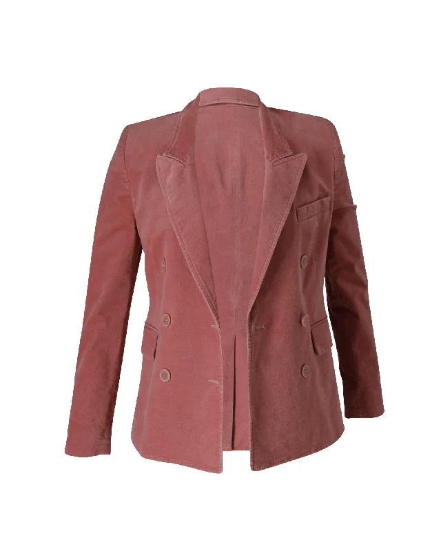 Isabel Marant Etoile Double Breasted Blazer Jacket in Pink Velvet