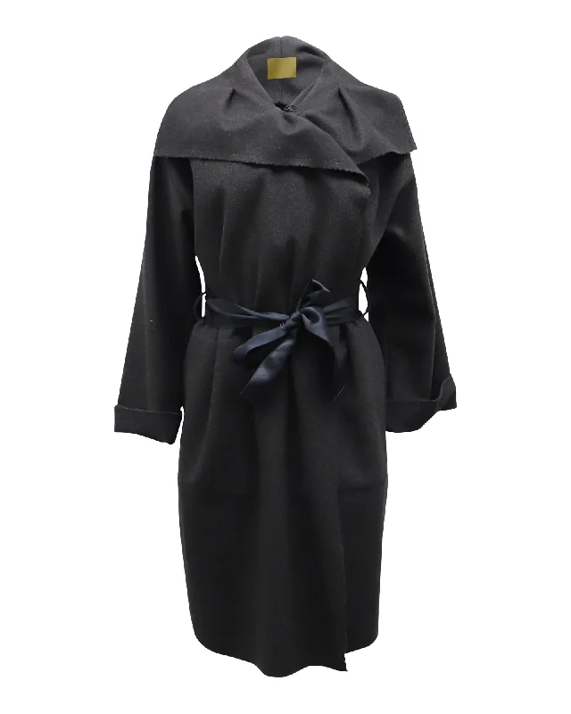 Lanvin Shawl Long Coat in Black Wool