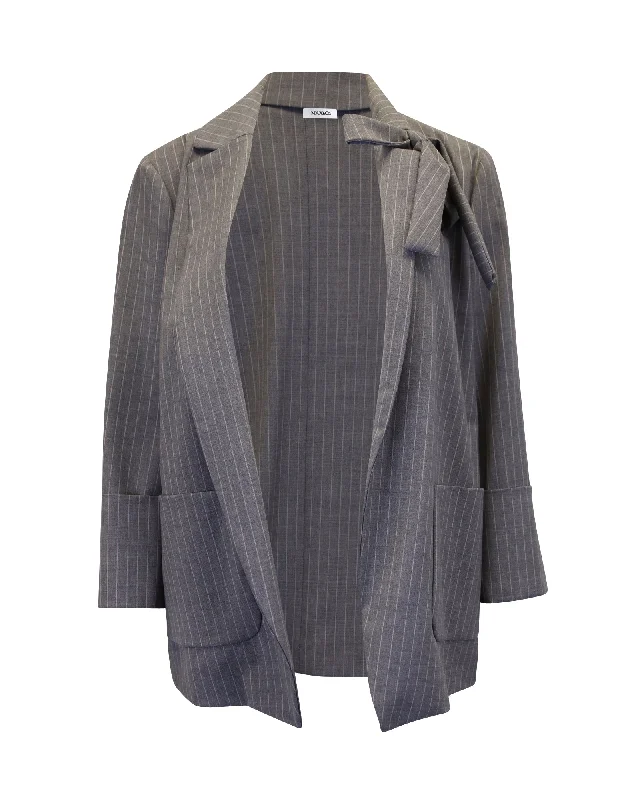 Max&Co Striped Tie Detail Jacket in Grey Wool