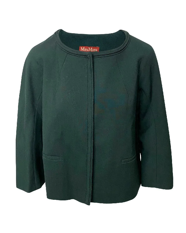 Max Mara Jacket with Two Front Pockets in Green Wool