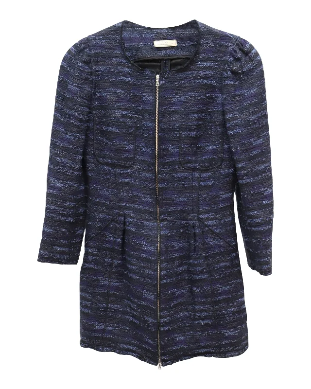 Nina Ricci Front-Zip Jacket in Navy Blue Acrylic Tweed