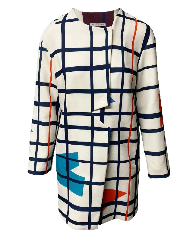 Rejina Pyo Lightweight Geometric Print Coat in White Viscose