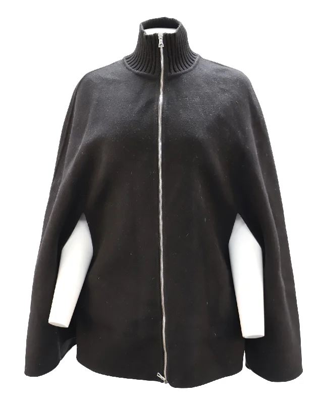 Sandro Paris Zip Cape Jacket in Black Wool