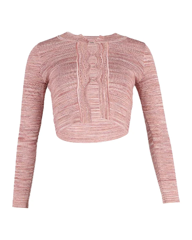 Sandro Striped Cropped Cardigan in Pink Viscose