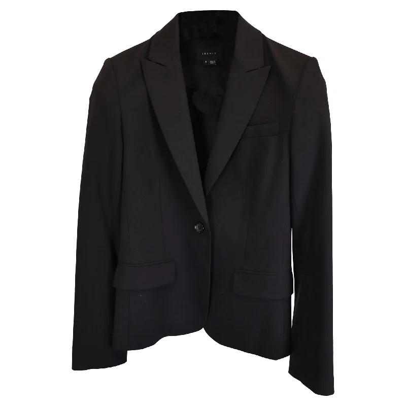 Theory Single-Breasted Three Pockets Blazer in Black Wool