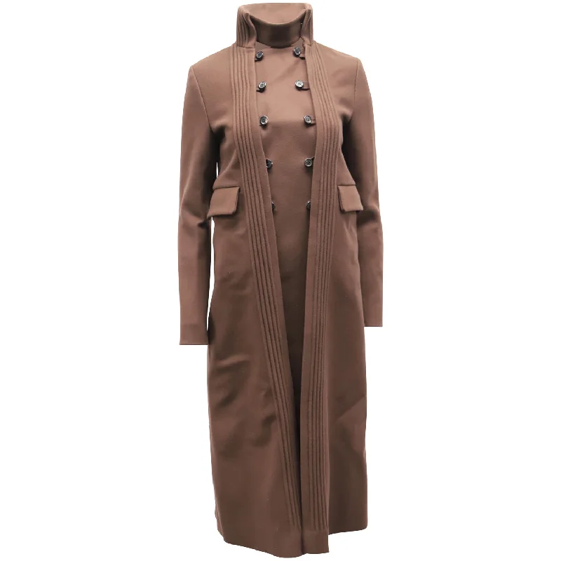 Valentino Double-Breasted Pintuck Coat in Brown Wool