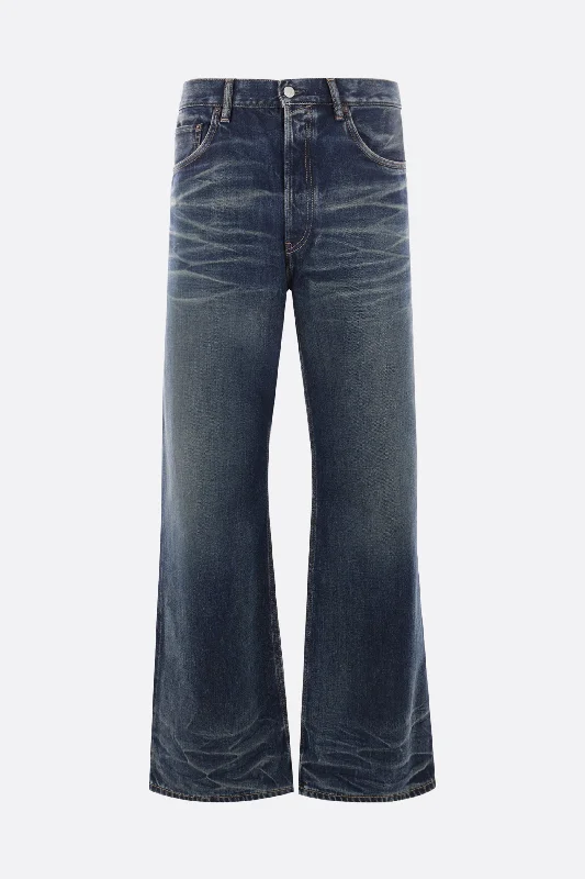 Men's Distressed Jeans with Patches for a Retro and DIY - Inspired Appearance loose-fit denim jeans Men's Distressed Jeans with Patches for a Retro and DIY - Inspired Appearance loose-fit denim jeans