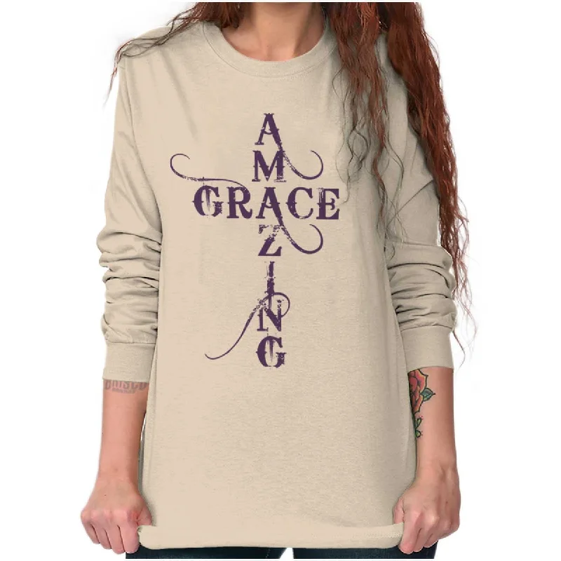 Men's printed long sleeve Hawaiian shirts for tropical getaways Amazing Grace Script Long Sleeve T Shirt Men's printed long sleeve Hawaiian shirts for tropical getaways Amazing Grace Script Long Sleeve T Shirt