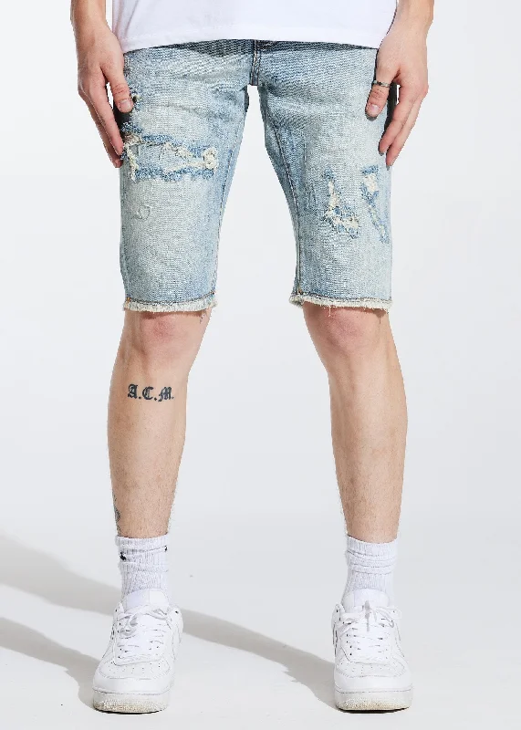 Men's Ripped Skinny Jeans in Acid Wash for an Edgy and Punk - Inspired Style Asher Shorts (Light Blue) Men's Ripped Skinny Jeans in Acid Wash for an Edgy and Punk - Inspired Style Asher Shorts (Light Blue)