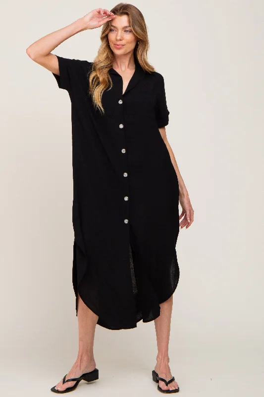 Black Button Down Hi Low Maxi Dress