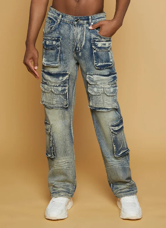 Plus Size Men's Relaxed Fit Jeans with a Faded Wash for a Vintage - Inspired Look Mens Acid Wash Cargo Pocket Jeans Plus Size Men's Relaxed Fit Jeans with a Faded Wash for a Vintage - Inspired Look Mens Acid Wash Cargo Pocket Jeans